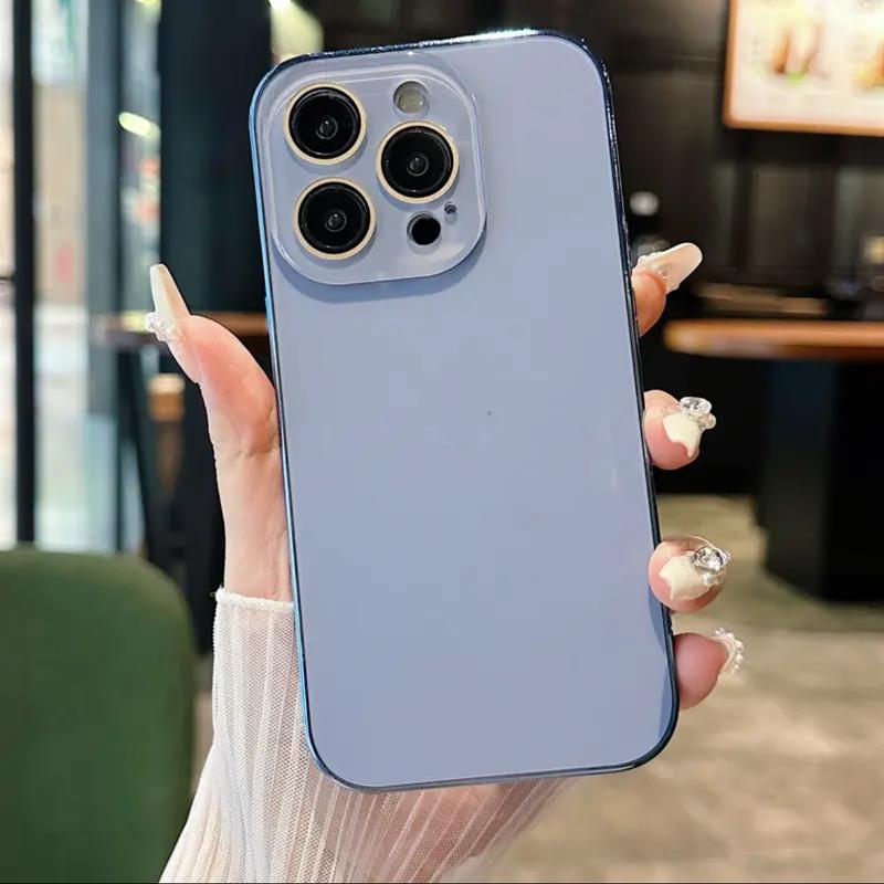 Ốp Điện Thoại Di Động Thiết Kế Mới Nhất, Màu Nguyên Bản Mạ Điện, Bảo Vệ Màng Bảo Vệ Ống Kính Nano, Chống Sốc, Thích Hợp Cho Apple 15 / 14 / 13 / 12, Ốp Bảo Vệ 2