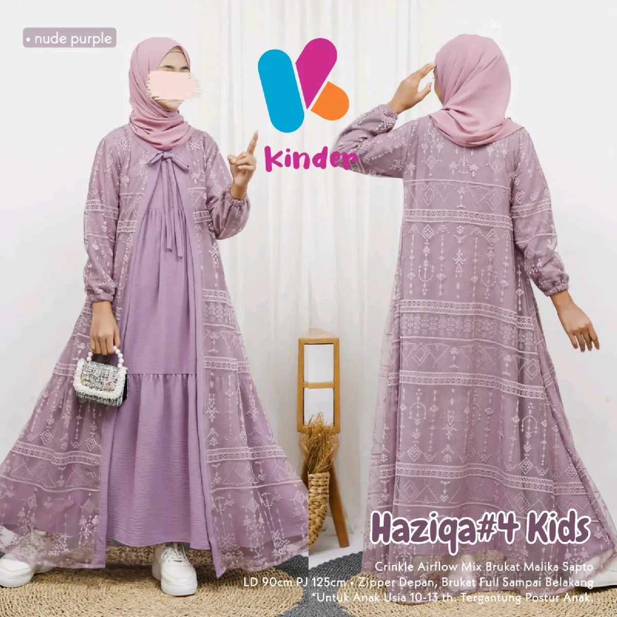 GAMIS LEBARAN ANAK HAZIQA KIDS BY KINDER BAHAN CRINGKLE AIRFLOW MIX BRUKAT ZIPPER DEPAN GOOD QUALITY BESTSELLER Muslim Baju Dress