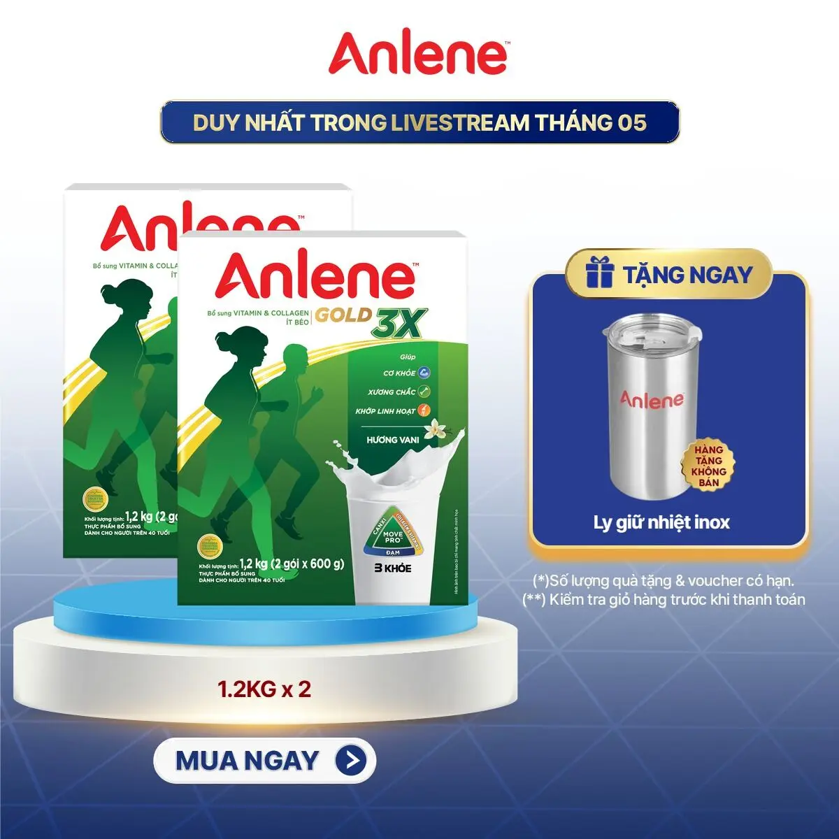 Combo 2 Hộp sữa bột Anlene Gold 3X Vanilla 1.2KG