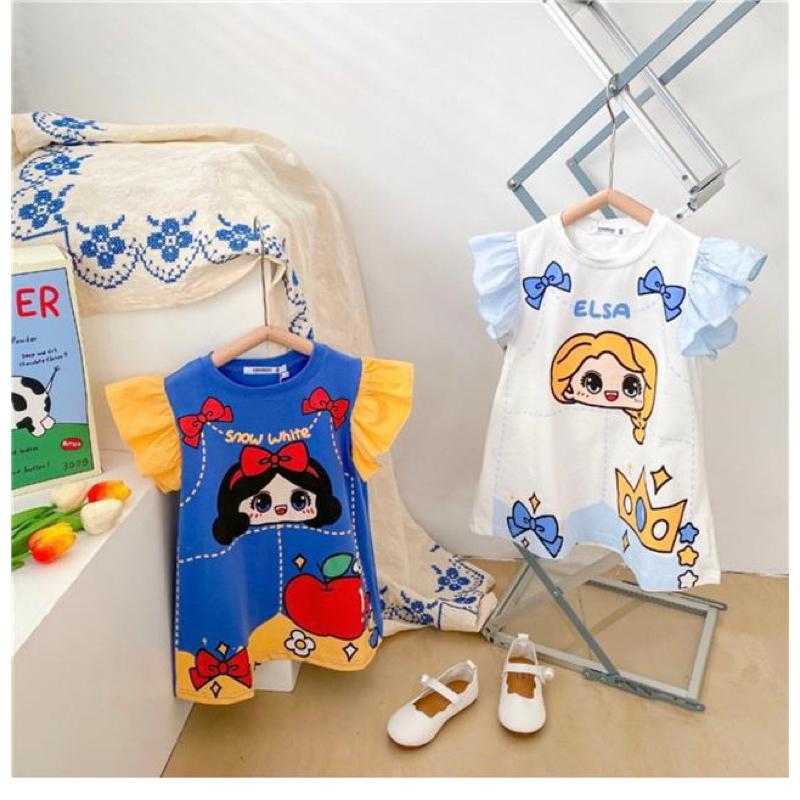 JUNECOLLECTIONS DRESS DISNYLONG ANAK KAOS ANAK PEREMPUAN GAUN KASUAL LENGAN PENDEK ANAK BAJU DRESS PRINCESS ANAK MOTIF RENDA #408 1