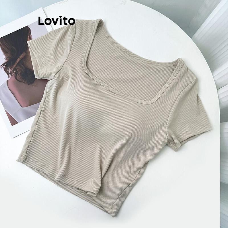 Lovito Casual Plain Basic T Shirt for Women LNE24089 Multi color Top Womenswear Lingerie Comfort Summer Tshirt Streetwear Minimalist Short Short Sleeve 2