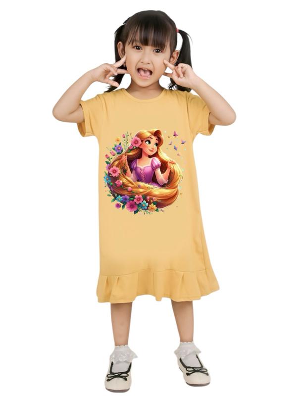 Daster Dress Anak Perempuan karakter Disney Rapunzel Anak usia 1-9 tahun Bahan Katun Halus Original