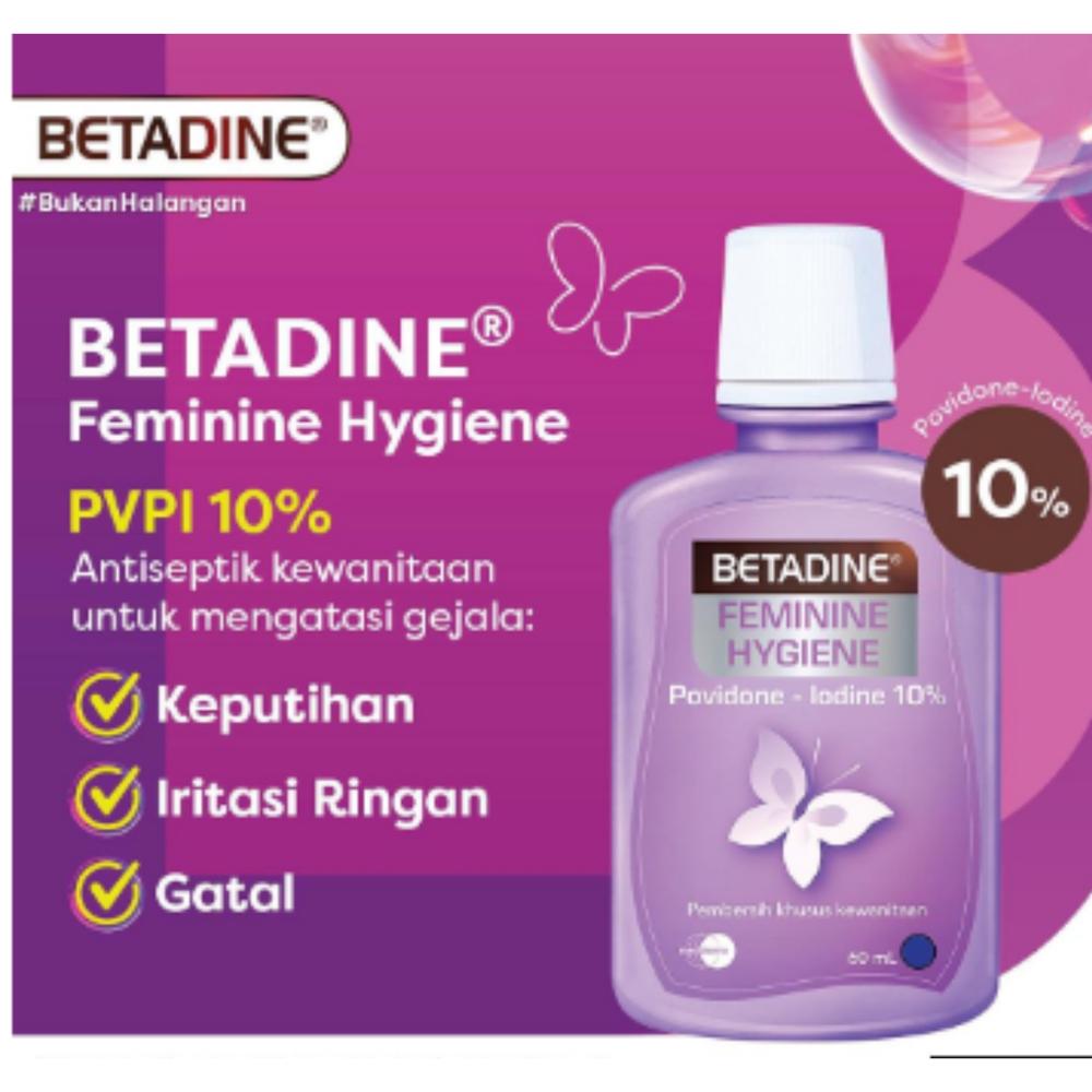 Betadine Fem Hygiene 60ml MBF - Cairan Antiseptik Povidone-Iodine 10% untuk Mengatasi Keputihan dan Iritasi Ringan