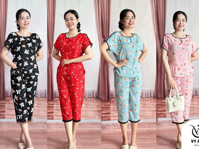 Đồ Bộ Lụa Tuyết Hàn, Họa Tiết Dễ Thương. Đồ Bộ Nữ Mặc Thoáng Mát, Thoải Mái. DB7912 Thời Trang Trung Niên Vy Anh