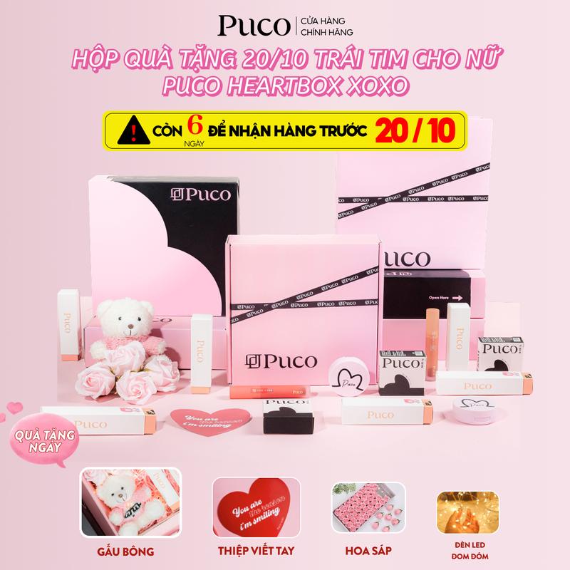 Hộp quà tặng 20/10 dành cho nữ kèm túi, hộp qùa trái tim, gấu bông, hoa hồng sáp và đèn phát sáng Puco Heartbox XOXO