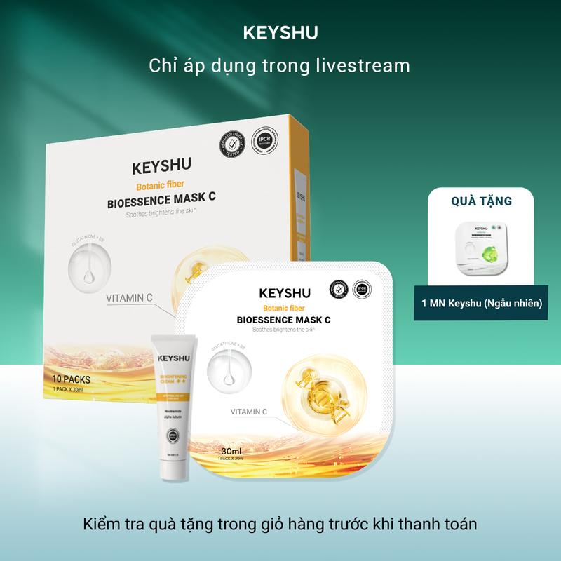 [DEAL ĐỘC QUYỀN] Hộp Mặt Nạ Bioessence Mask - Vitamin C KEYSHU Dưỡng Ẩm, Làm Dịu Và Sáng Da 10 Miếng 30ML