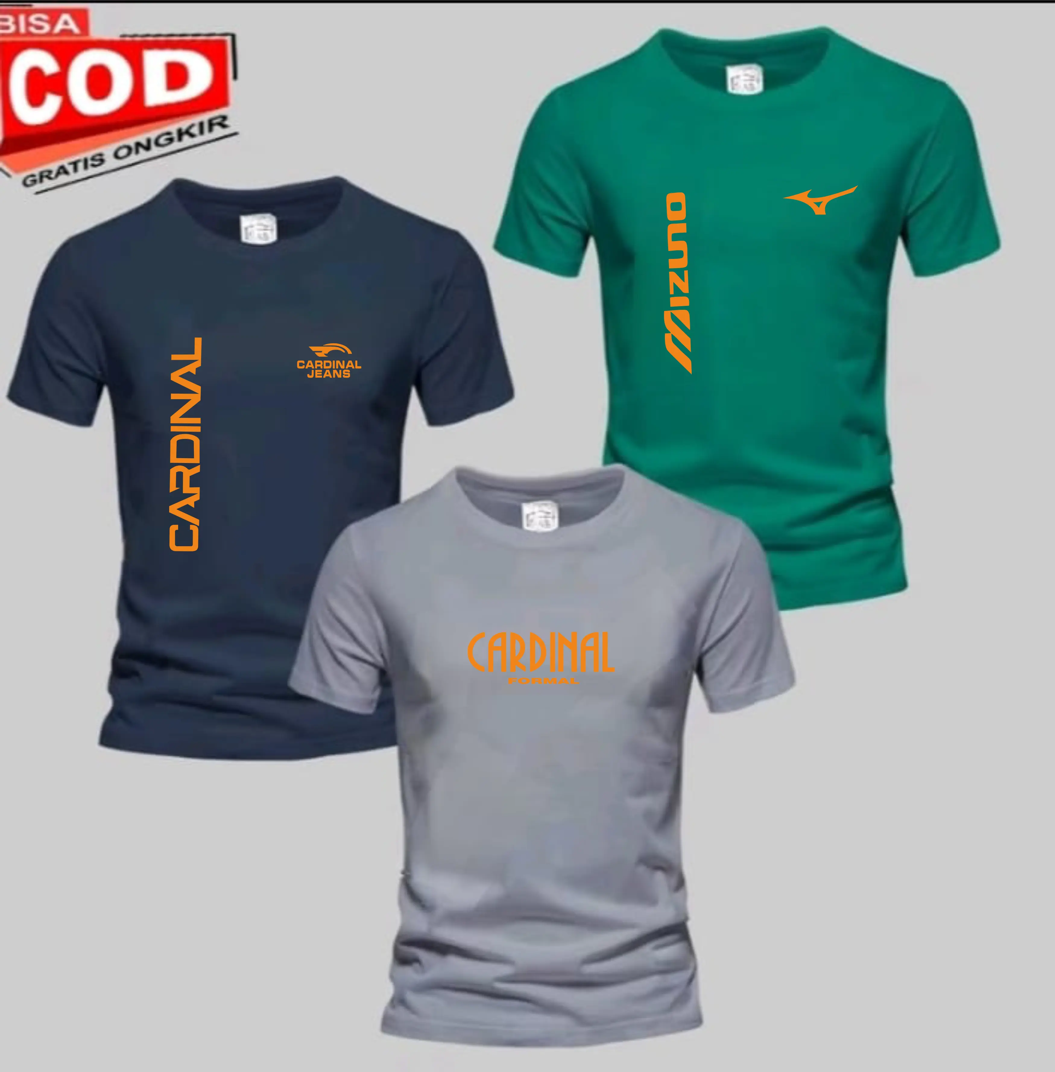 PROMO COD ( BAHAN TEBAL ) BUY 1 GET 3PCS Kaos Distro 100% COTTON Kaos Pria I  Wanita Kaos Distro Lengan pendek logo C4DINAL FORMAL- MIZUNO TEX KIRKA PRIN ORANGE PREMIUM