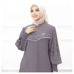 Luna Dress / Gamis Crinkle Airflow Premium / Baju Muslim Wanita Dewasa / Dress Payet Mutiara / Dress Formal Casual Simple