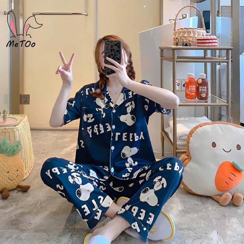 Bộ Đồ Ngủ Pijama Cotton, MeToo, Thiết Kế Thời Trang Mới, Quần Áo Đồ Ngủ Cho Nữ, Quần Áo Đồ Mặc Ở Nhà, Vải, Cổ Áo Có Cúc, Thêu, Phong Cách Quần Và Áo Sơ Mi Hàn Quốc, Đồ Lót, Đồ Mặc Nhà Cho Nữ, Quần Dài, Bộ Đồ Ngủ, Pjs 5