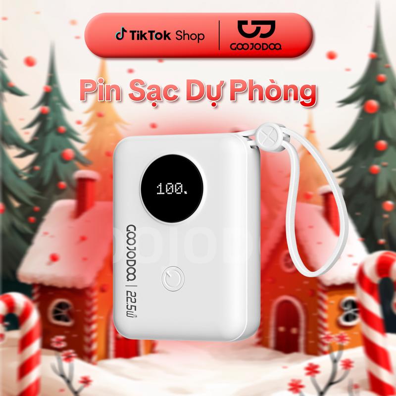 Sạc dự phòng sạc nhanh, 2 cáp tích hợp, 22,5W/PD20W tối đa, 4 đầu ra +1 đầu vào, nhỏ gọn & di động