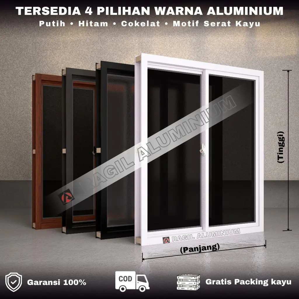 Tinggi 100 cm x Panjang 80 cm (100x80) Jendela Aluminium Sliding Polos