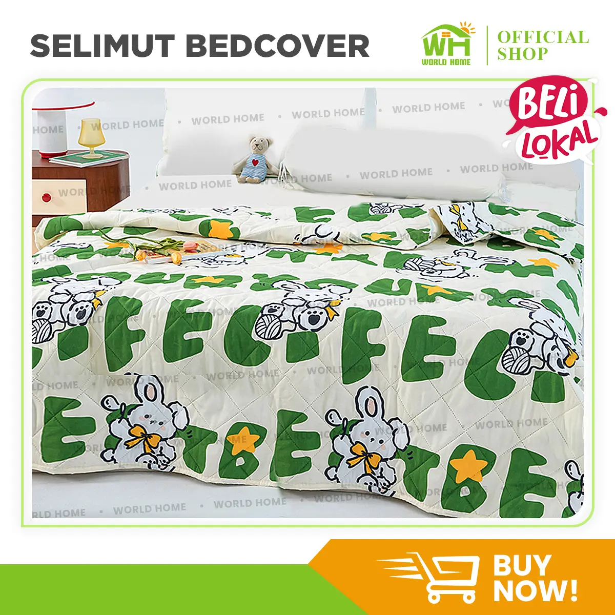 WORLDHOME Selimut Bedcover Dengan 3 Ukuran Motif Estetik Bahan Katun Microtex