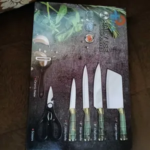 Kitchen knife Set Bambu 6in1 ramadhan package mewah Pisau Dapur Set isi 6 pcs Kitchen Knife Set Tidak Lengket Pisau Dapur Set 6 in 1 Bahan Stainless Steel dengan corak  bambu Kitchenware