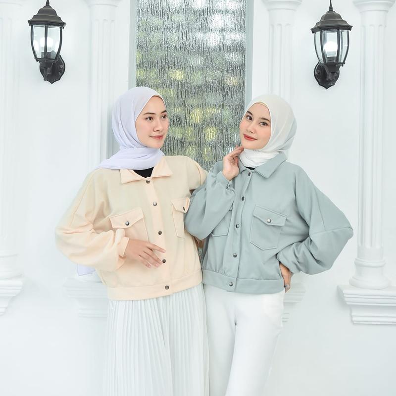 Olin Jaket Button Minimalis Santai fleece lembut tebal wanita Oversize Atasan 1