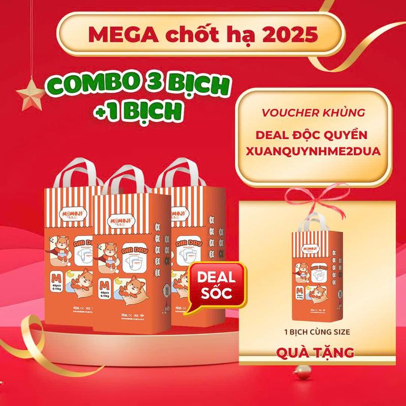 CFV - MXQ COMBO 3 TÃ BỈM DÁN QUẦN MOMOJI AIR DRY MỎNG MỀM SIÊU KHÔ THOÁNG THẤM HÚT TỐT CHO BÉ - TẶNG TẶNG 1 BỊCH CÙNG SIZE