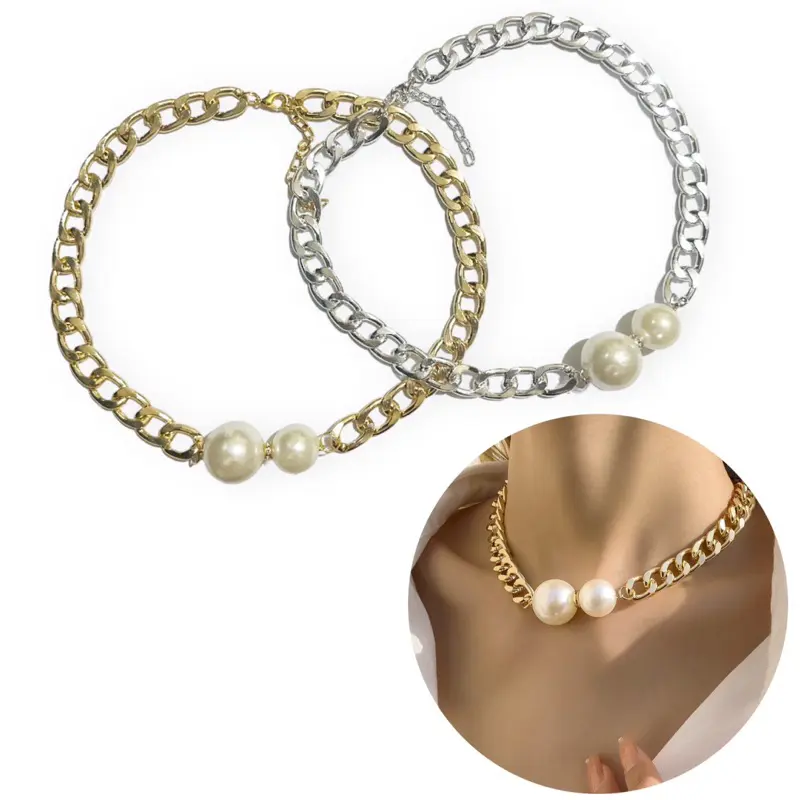 Daphne Big Pearl Chain Necklace Kalung Choker Rantai Edgy Mutiara Jumbo Besar