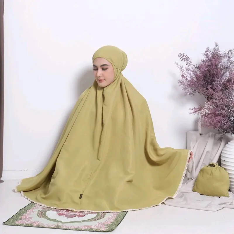 Full Set Mukena + Sajadah Syakila Dewasa Travel Series Katun Polos Renda Arbifa Nyaman 1