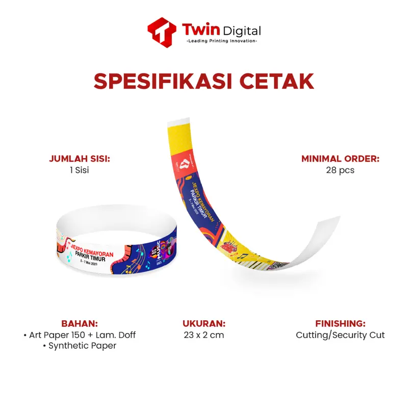 Twindigital Custom Gelang Tangan Konser Tiket Cetak Bangle Wristband Wristpass Fandmade Aksesoris Event - Art Paper 1