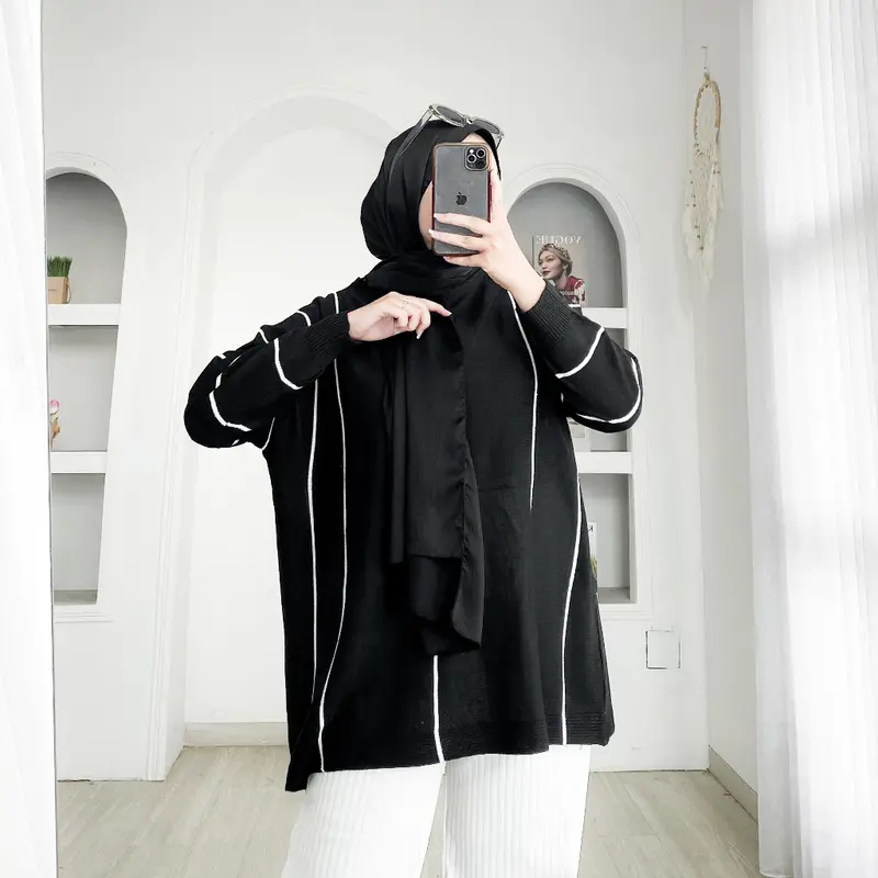 KAYLE TOP KNIT OVERSIZE - FLOTTILICIOUS / atasan wanita / baju jumbo oversize / big size / bahan knit rajut / blouse murah / hijab ootd / fashion style / korean style Panjang Tangan 6