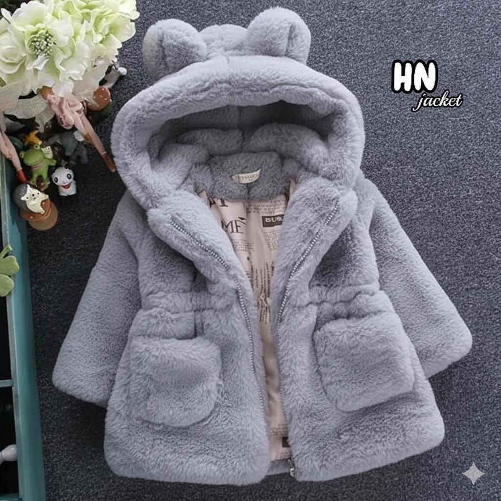 HN Jaket Anak Perempuan Bahan Bulu Tebal Nyaman & Hangat Desain Menarik Fashion Cantik Pakaian Musim Dingin