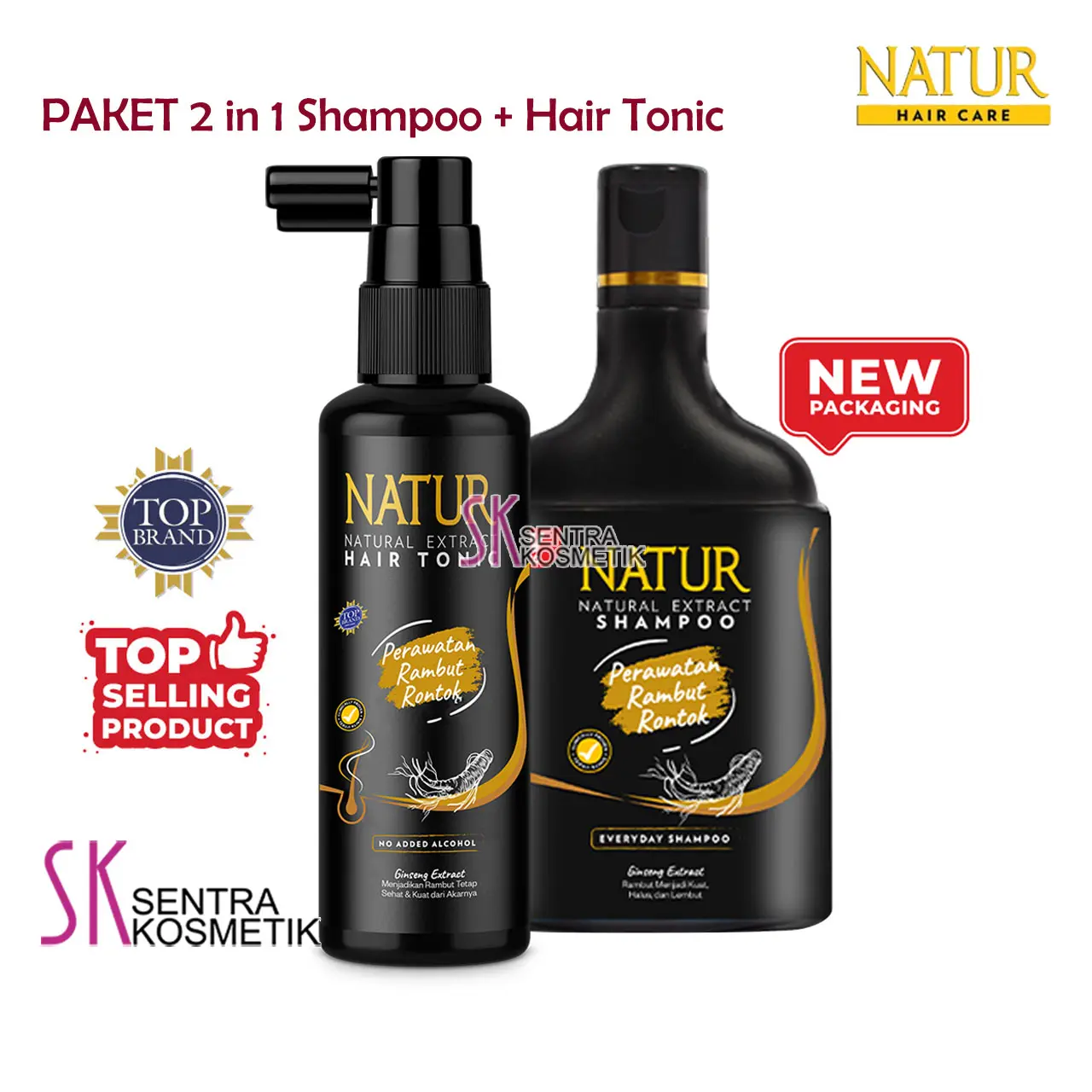 NATUR Paket 2in1 Shampoo & Hair Tonic Ginseng 2 in 1 Perawatan Organik Haircare Box