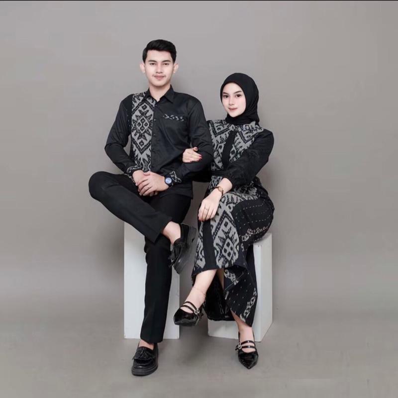COUPLE KEMEJA DAN DRESS TENUN ETNIK BELVIA - Sarimbit Keluarga Etnik Tenun tebal halus dan nyaman - Setelan Simple Kondangan - baju anak baju Pasangan Gamis Kemeja Atasan 3