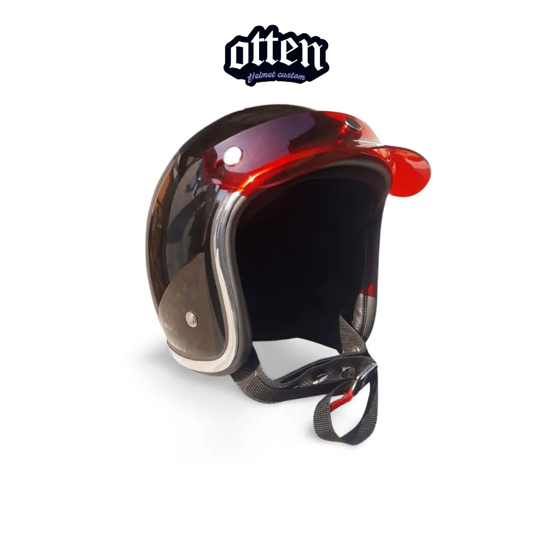 Helm Retro Slimhead TX500 Lis Chrome Pet Transparan Motorcycle