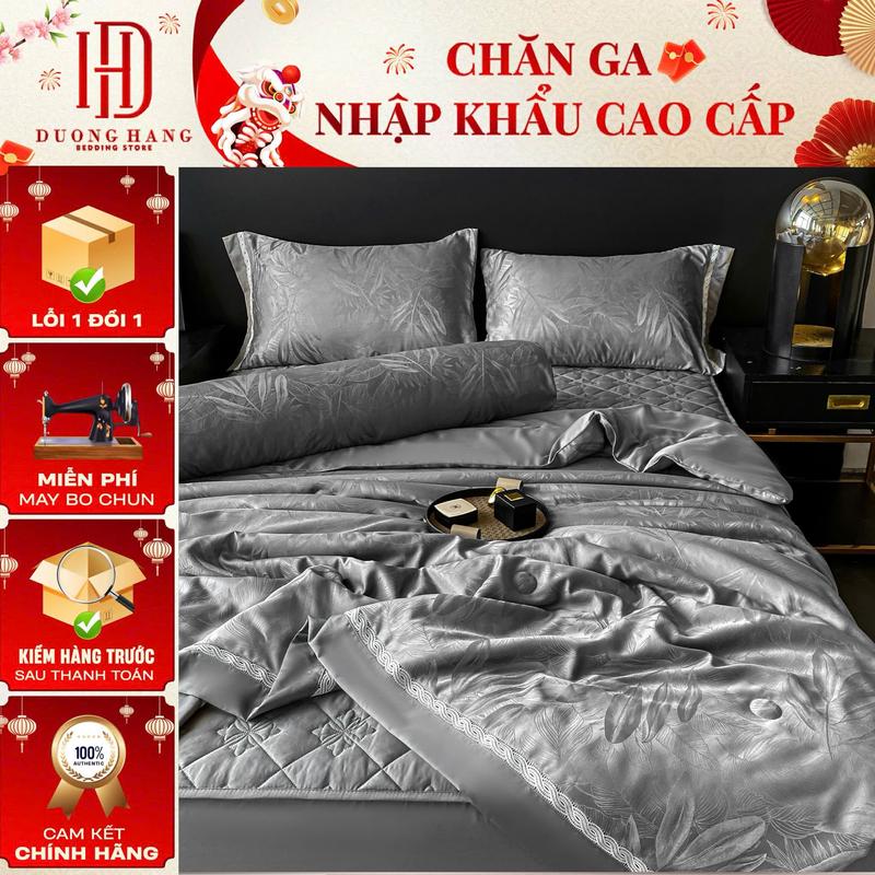Bộ chăn ga phi lụa Queen - vân chìm ga và chăn đều đã trần kèm cả vỏ ôm
