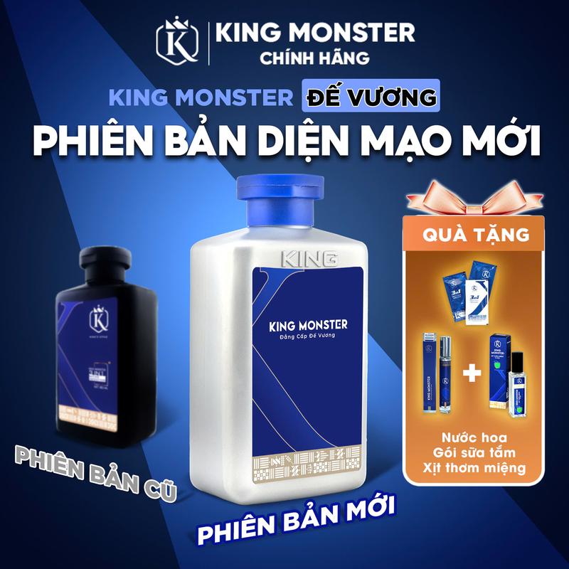   King Monster  Phiên bản Đế Vương Sữa tắm gội dưỡng thể 3in1 dung tích 350ml tặng   1 nước hoa10ml + 1 xịt thơm miệng+dây 10 gói   