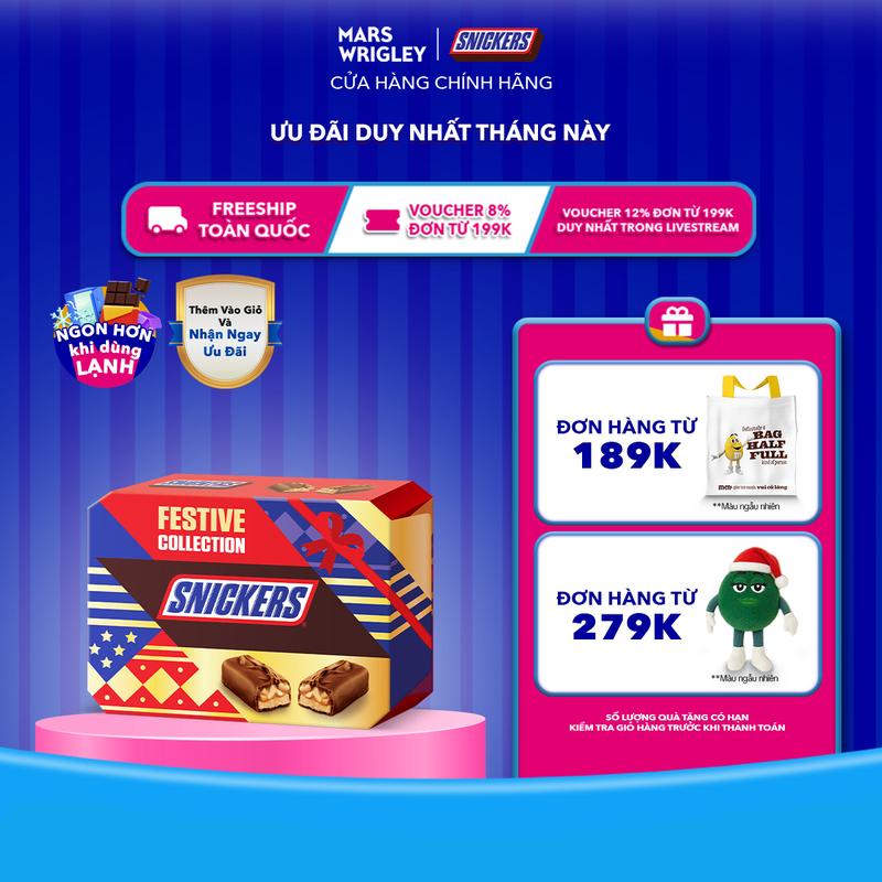 Bao bì Tết 2026 Kẹo Socola Snickers Funsize túi 240g 12 thanh