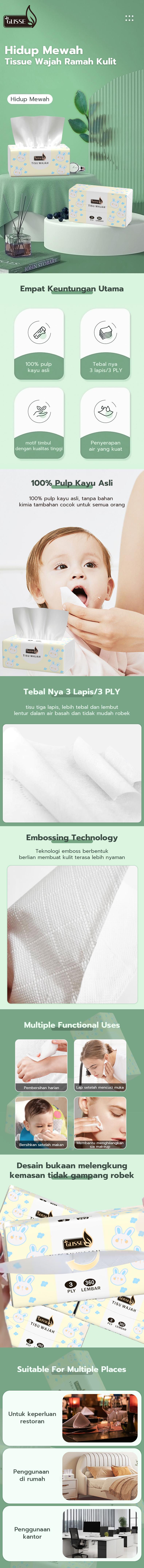 Product Introduction of Glisse Tissue Wajah 10 Pack Tissue murah Glisse Soft Facial Tissue 330Sheets 3 ply,   100% wood pulp paper  tisu toilet & tisu basah tisu toilet & tisu basah desain timbul yang eksklusif tisu toilet & tisu basah lembut mendunia tisu toilet & tisu basah 2
