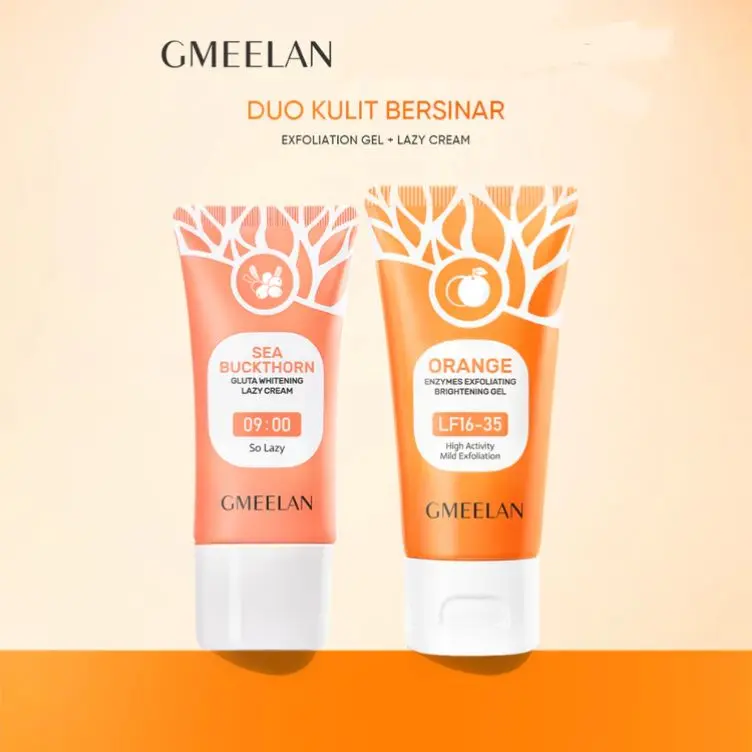 GMEELAN Lazy Cream Moisturizer 30gr Pelembab Wajah Orange Exfoliating Gel 50gr Mencerahkan