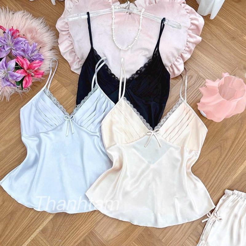 (Thanhtam A5 ) Sét Đồ Ngủ Lụa 2 Dây Xếp Ly Trước Ngực