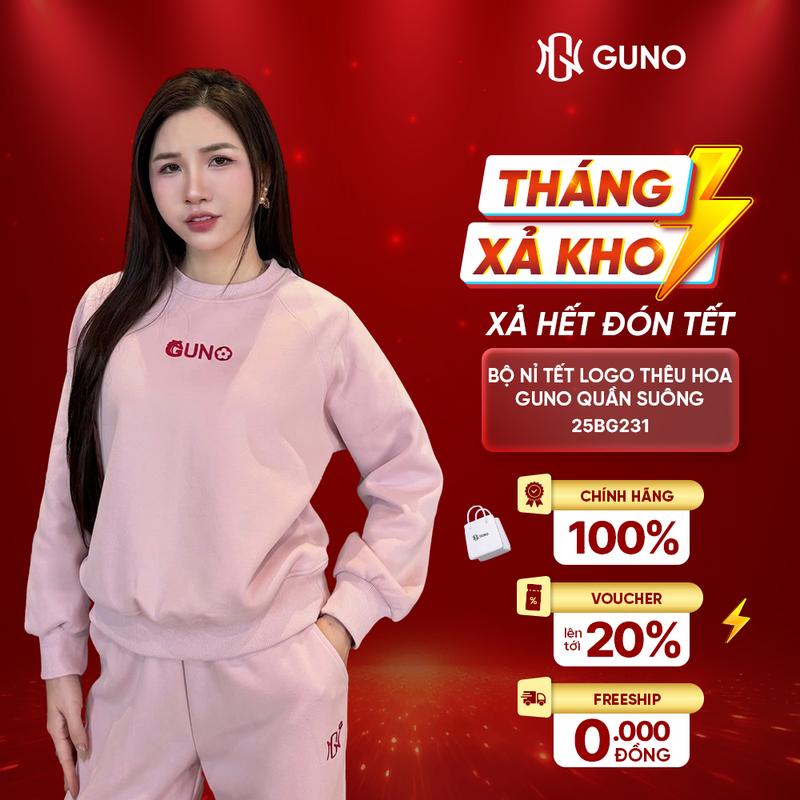  GUNO- TRI ÂN TẾT  Bộ quần áo nỉ TẾT logo thêu hoa Guno quần suông SP5 |25BG236 