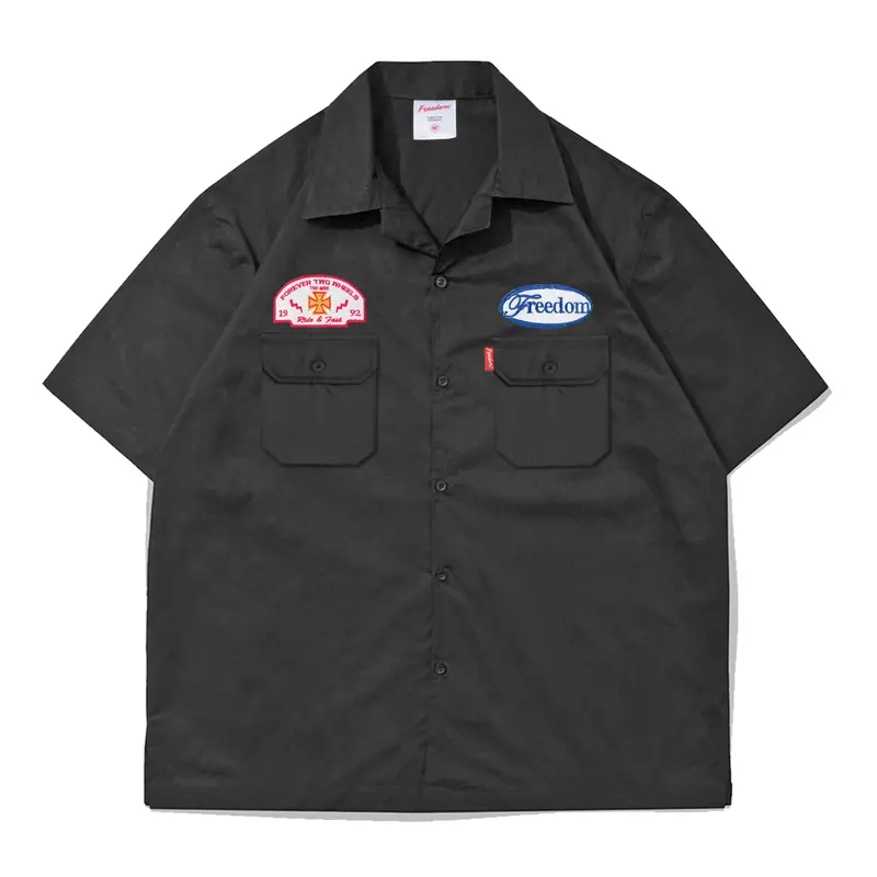 Kemeja Kerja Workshirt Boxy Freedom FRDM dengan Desain Bordir Pria 2
