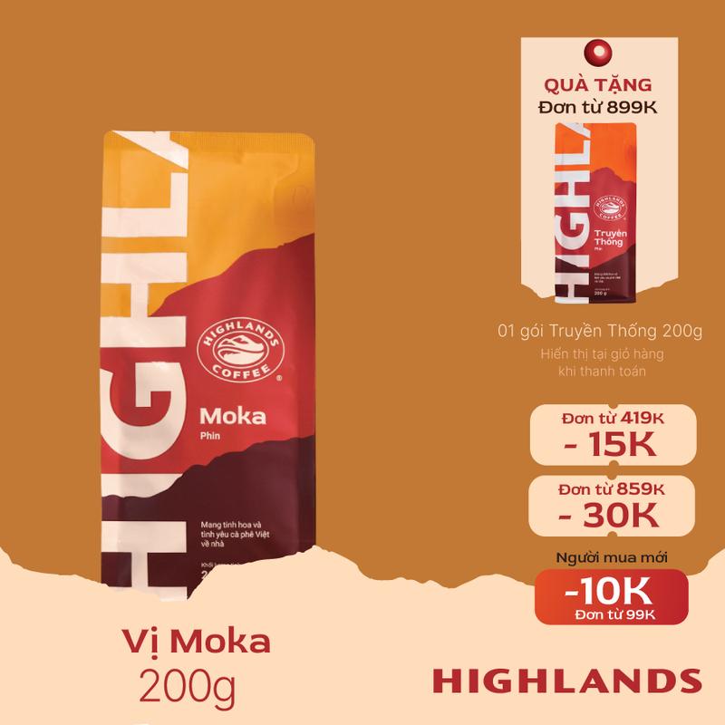 [Voucher người mua mới: -10K cho đơn từ 99K] Cà phê rang xay Moka Highlands Coffee 200g Cafe
