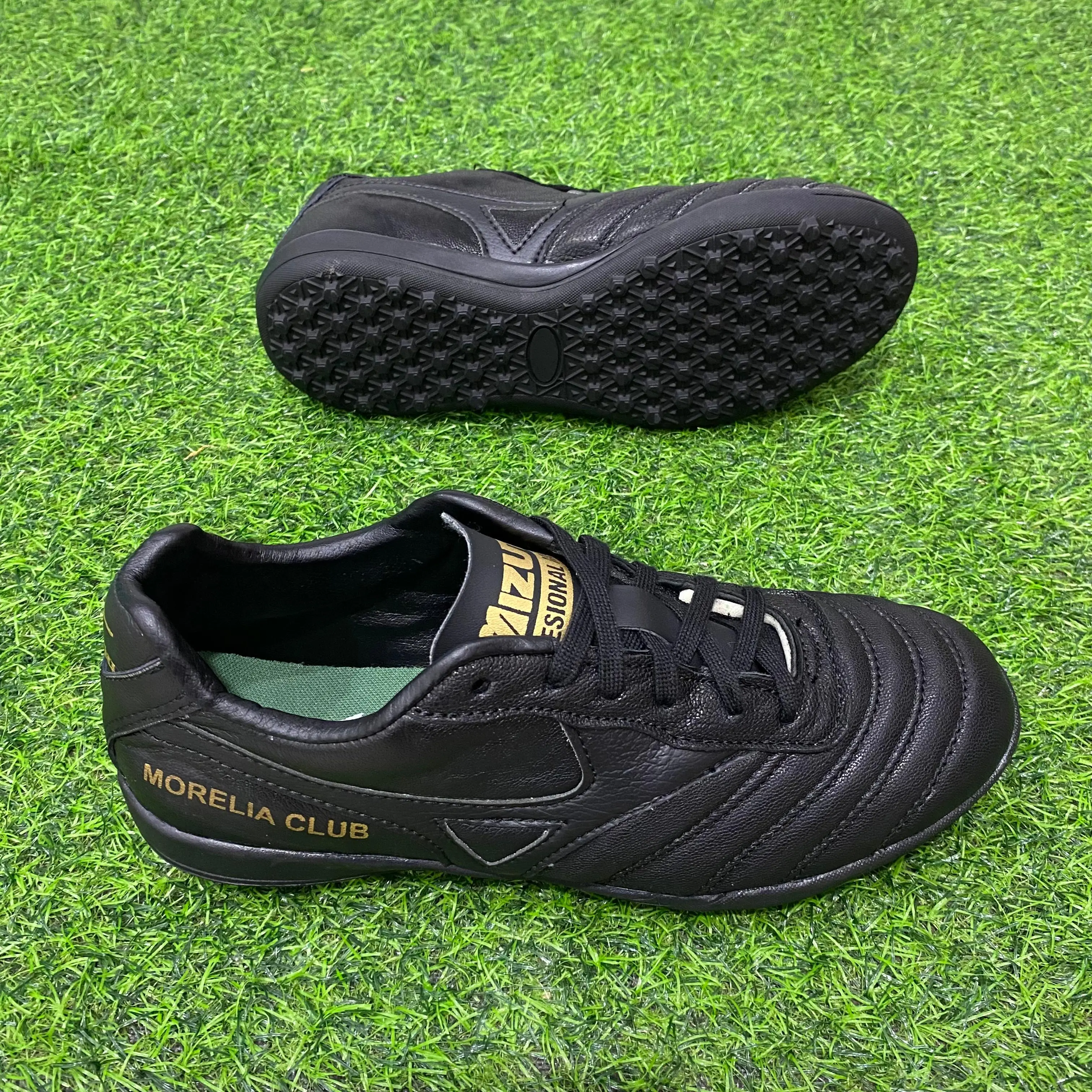 Sepatu MZN - Sepatu Futsal Kulit Sepatu Futsal Pria Outsole Turf Gerigi Sepatu Indoor Hitam