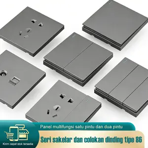 Saklar dan soket mewah 86 abu-abu, hitam, emas, saklar dinding, saklar modern, soket multifungsi