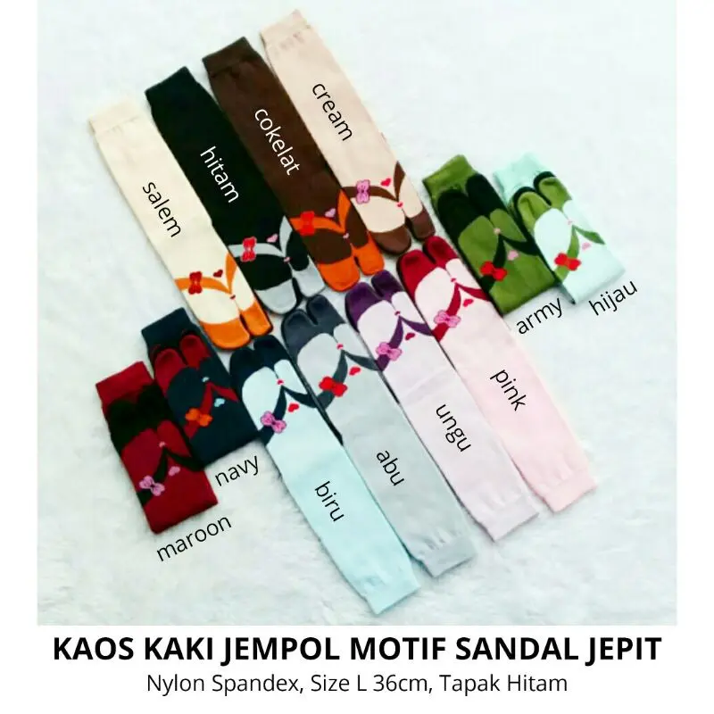 Kaos Kaki Jempol Wanita Muslimah Motif Sandal Jepit (Nylon Spandex Size L Tapak Hitam Panjang Murah) Dewasa