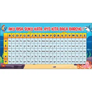 Spanduk Banner Membaca Suku Kata Edukasi Anak Lengkap dengan Gambar Lucu dan Desain Menarik