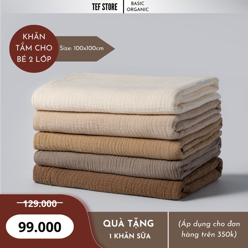 Khăn tắm cho bé khăn quấn ủ mỏng nhẹ 2 lớp sợi bông tự nhiên thoáng khí 100x100cm Tef store
