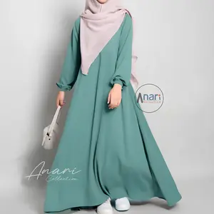 Anari Collection Gamis Turki Wanita Lengan Karet Terlaris Wolfis Premium / Basic abaya polos lengan karet / Gamis muslim Syari Remaja Dewasa Hitam / Dress Maxi Lebaran Elegan Simple Arab Turkey Lebaran Hitam Mewah Umroh