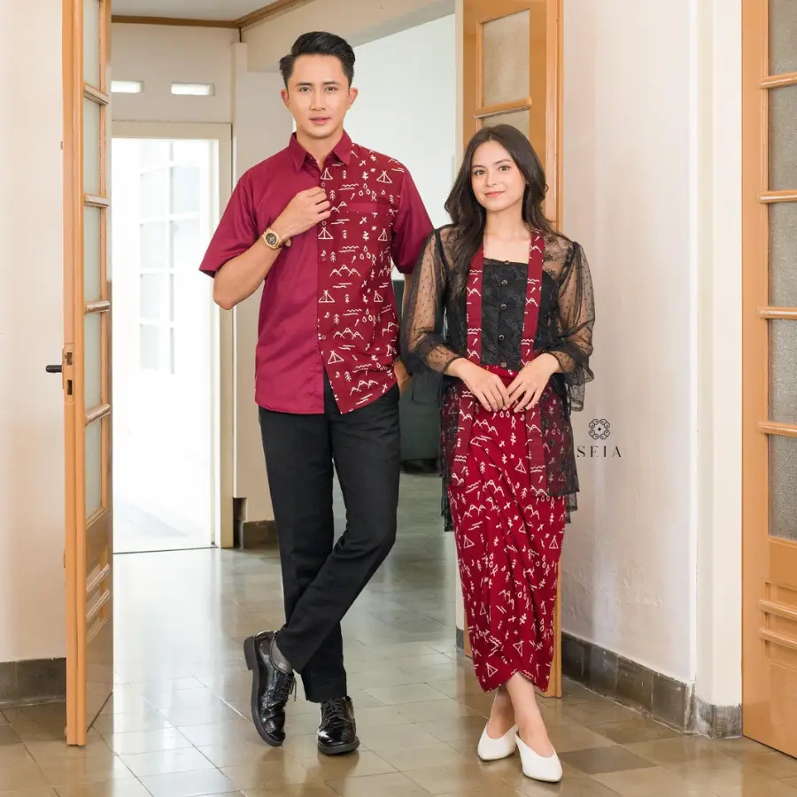 S E I A | SEMI SET COUPLE OUTER KUTUBARU KEMEJA BATIK MAROON