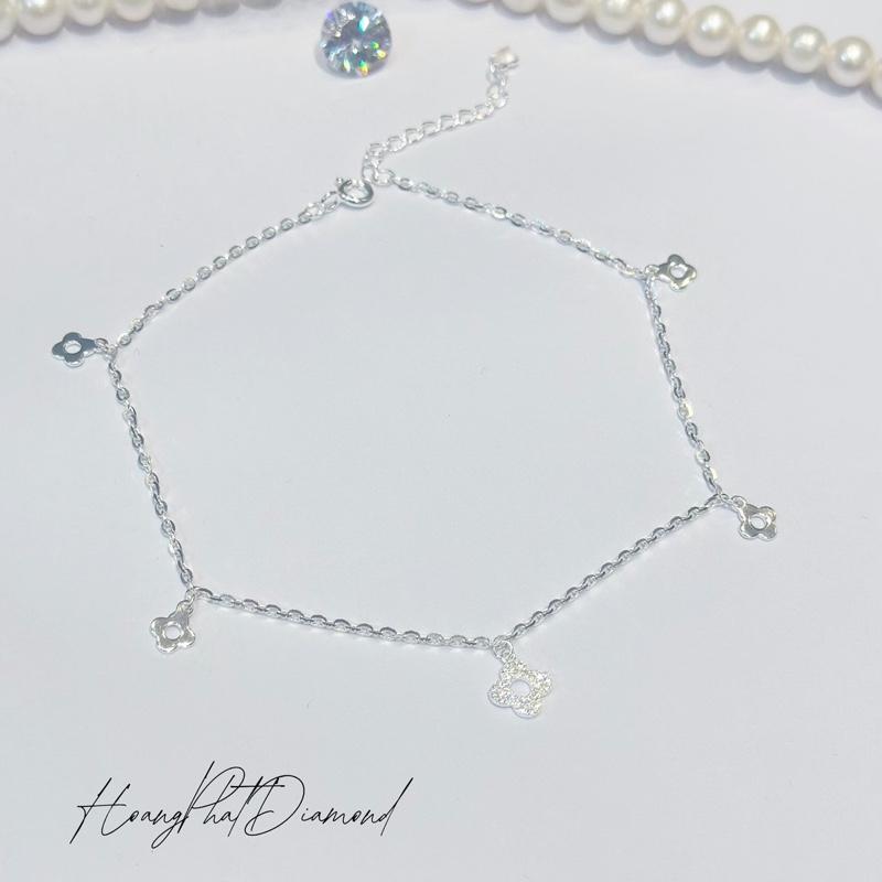    Hoàng Phát   Phụ Kiện Lắc Chân Bạc Ý 925 Chữ Cong Mảnh Hoa 4 Cánh Trơn Phối 4 Cánh Chạm Tấm  LC91  KHÔNG XI KIM 