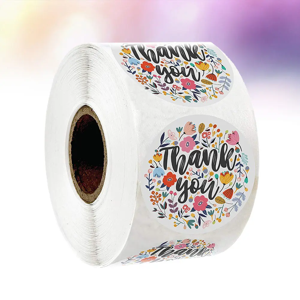 1 Roll Round Shape Sealing Stickers Colorful Flower Label DIY Bag Self-Adhesive Decals Party Gift Favor Creative Packing Supplies Decoration