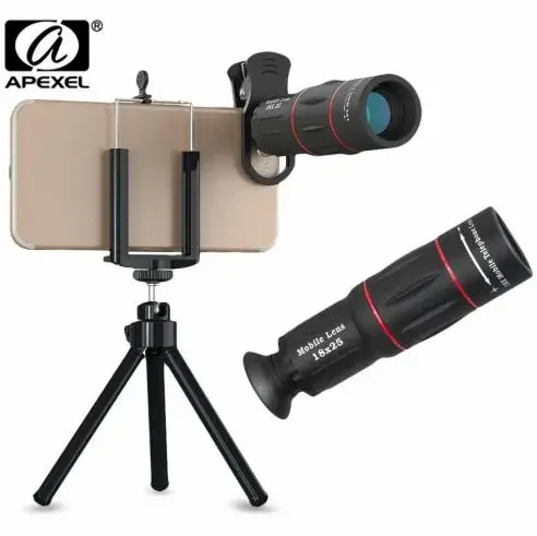 APEXEL 2 in 1 Lensa Kamera Smartphone Telephoto 18X with Tripod Mini - APL-T18ZJ