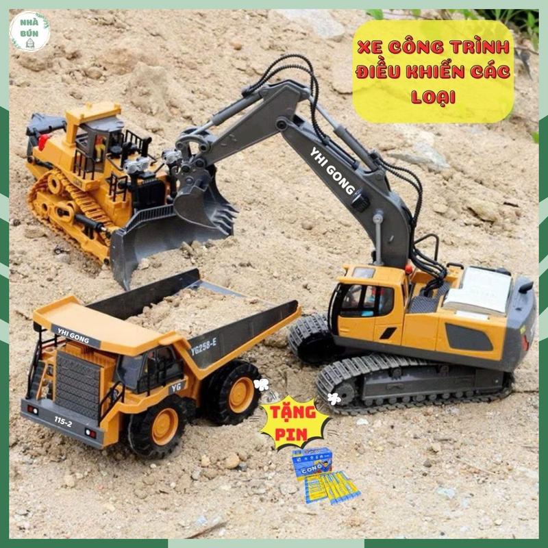 Đồ Chơi Xe Ben Xe Ủi Xe Máy Xúc Điều Khiển Từ Xa Cuốc Cát Bánh Xích - Động Cơ Mạnh Mẽ Di Chuyển 6 Kênh Cho Bé Toy A15 C11 C12 C13 Đèn TẶNG 2V PIN AA