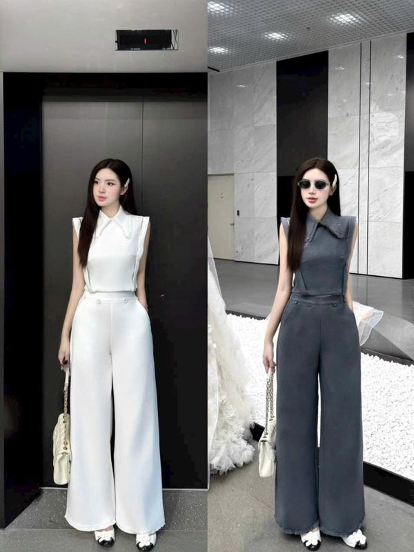 HÀNG CÓ SẴN K93 Set áo và quần set dạ tex có ép mùng áo sơ mi phối quần dài cạp cao