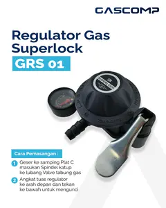 GASCOMP Regulator Meter Superlock 01 Klik GRS-01 Regulator Gas Aman Regulator Gas Anti Bocor Regulator Gas SNI Regulator Gas Terbaik Regulator Anti Bocor Smartlock
