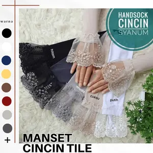 Manset tangan renda tile/handsock tangan hijab haji umroh renda tile cincin/sarung tangan tile renda muslimah haji umroh